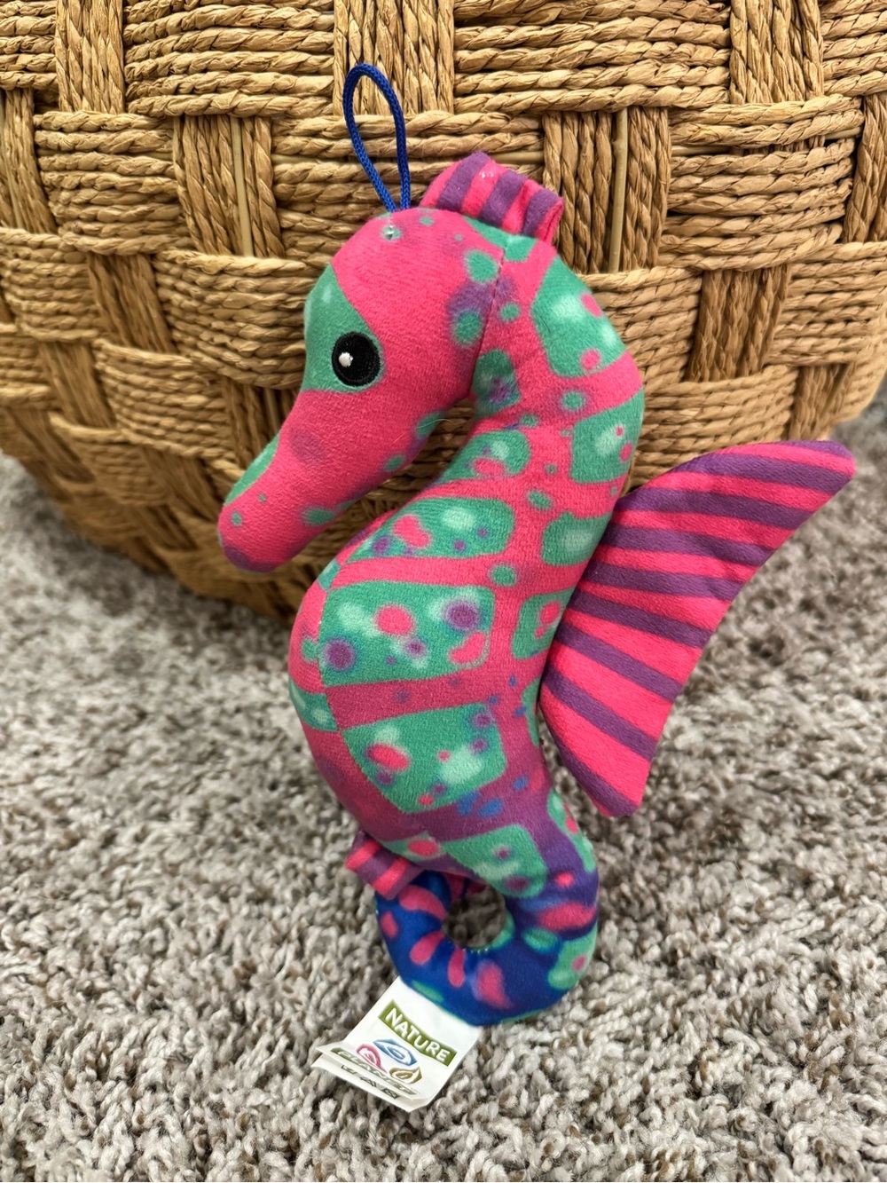 Colorful Plush Seahorse Toy - Pink & Green